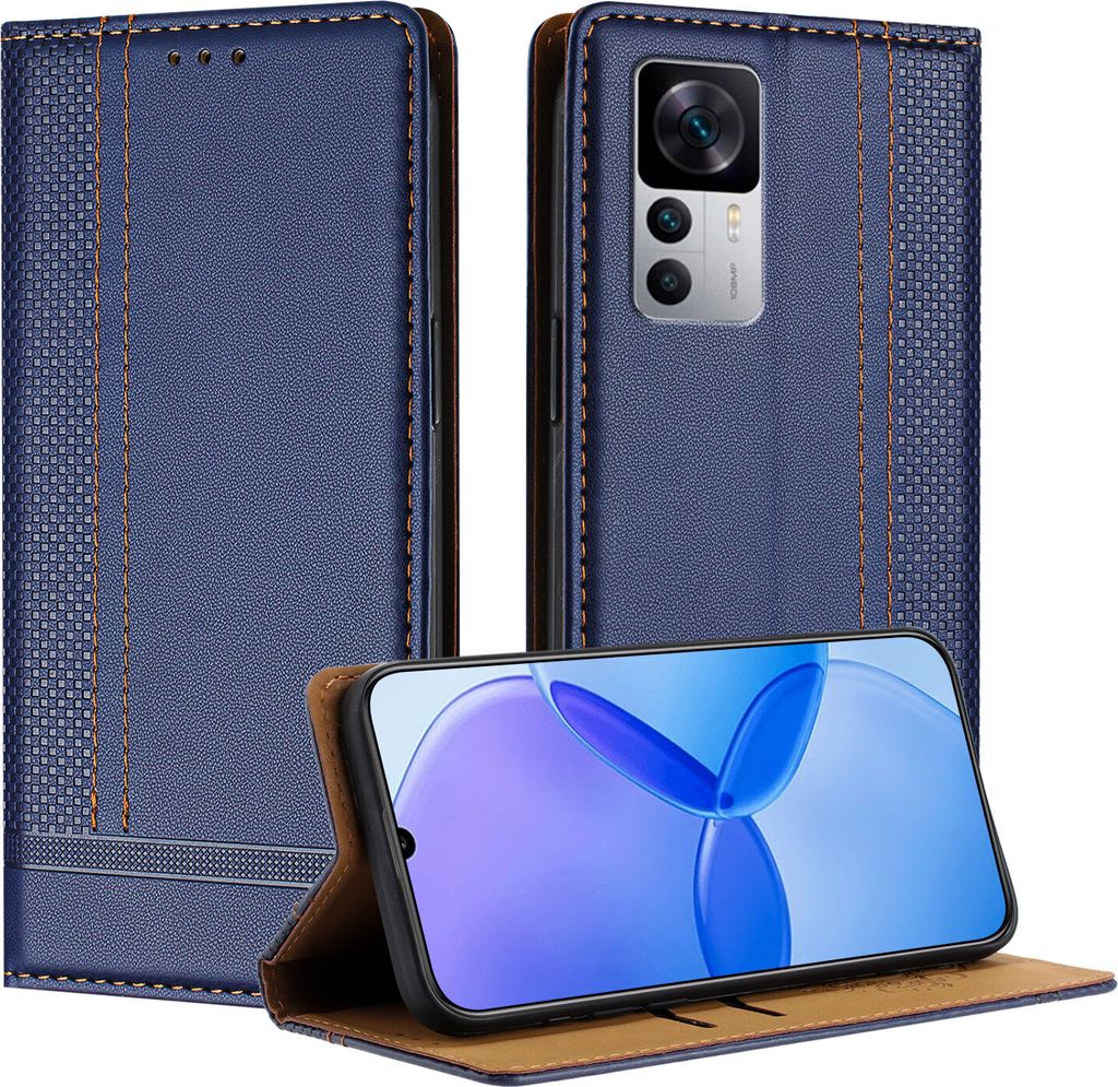 Handyhülle für Xiaomi 12T/12T Pro/Redmi K50 Ultra Leder Flip Klappbare Schutzhülle mit Standfunktion Blau