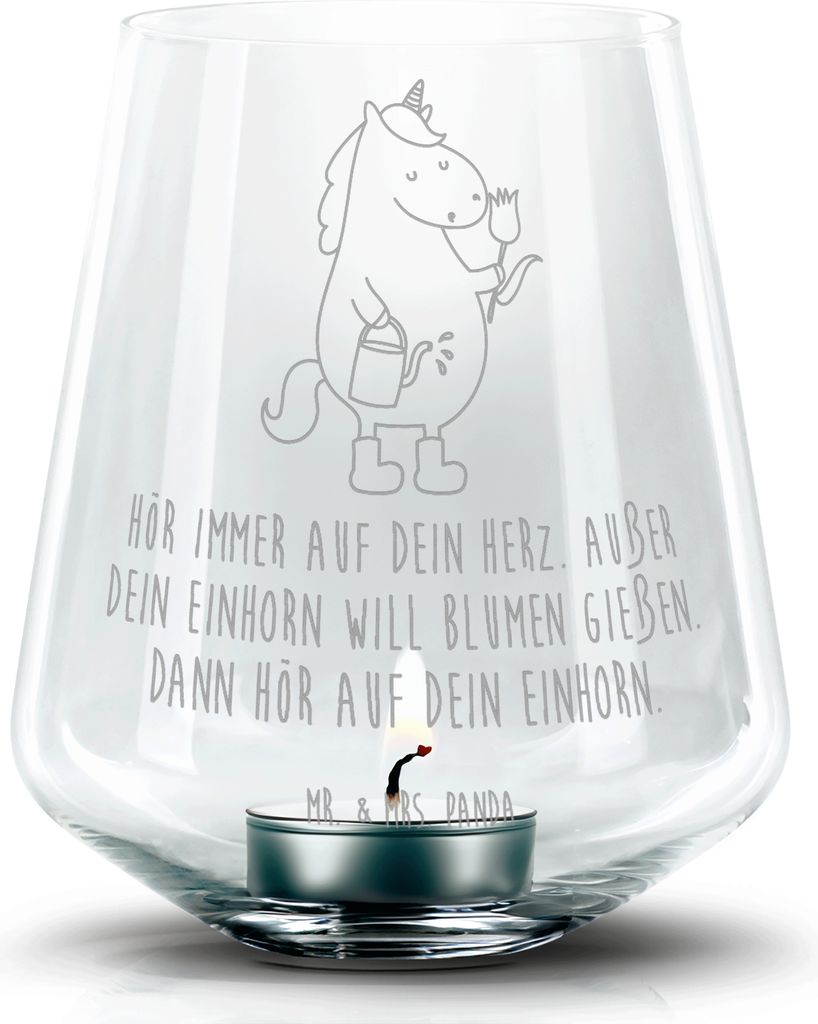 Mr. & Mrs. Panda Kerzenhalter Glas Einhorn Gärtner - Transparent - Geschenk, Unicorn, Einhörner, Laterne, Teelichthalter, Stiefel, Kerzenglas, gr...