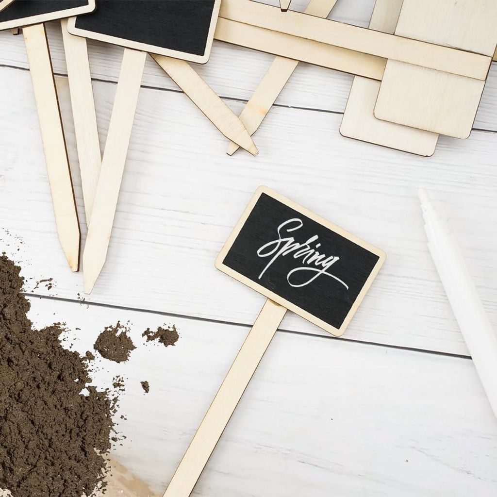 30 Stück Holz Pflanzenetiketten mit Marker Pen - 15x6,5 cm Schwarze Etiketten - T-Form Wetterfeste Pflanzenstecker und Gemüseetiketten für Innen...