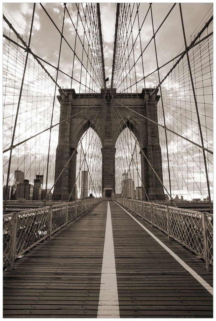 Wallario Wandbild aus Acryl, 90 x 60 cm, freischwebende Optik - Brooklyn Bridge in New York