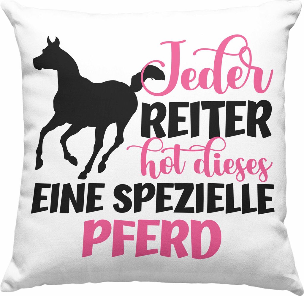 Trendation - Pferde Reiter Mädchen Geschenk Deko-Kissen mit Füllung 40x40 Reiten Reiterin Kinder Becher Spruch Lustig Geburtstag (Blau)