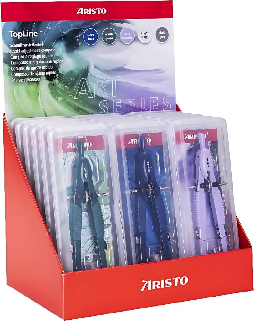 Aristo TopLine Schnellverstellzirkel 18er Display, blau, grün, lavendel, weiß, grau, nach Farbe sortiert