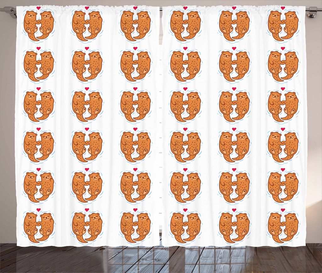ABAKUHAUS Otter Rustikaler Vorhang, Tierpaar-Liebes-Thema, Wohnzimmer Universalband Gardinen mit Schlaufen und Haken, 280 x 225 cm, Ringelblume Mag...