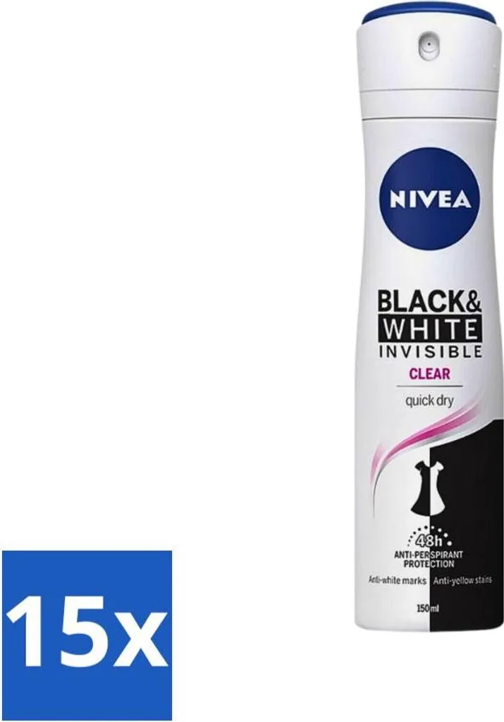 Nivea Invisible Black & White Spray 150ml - Stock 15 Pezzi Risparmio