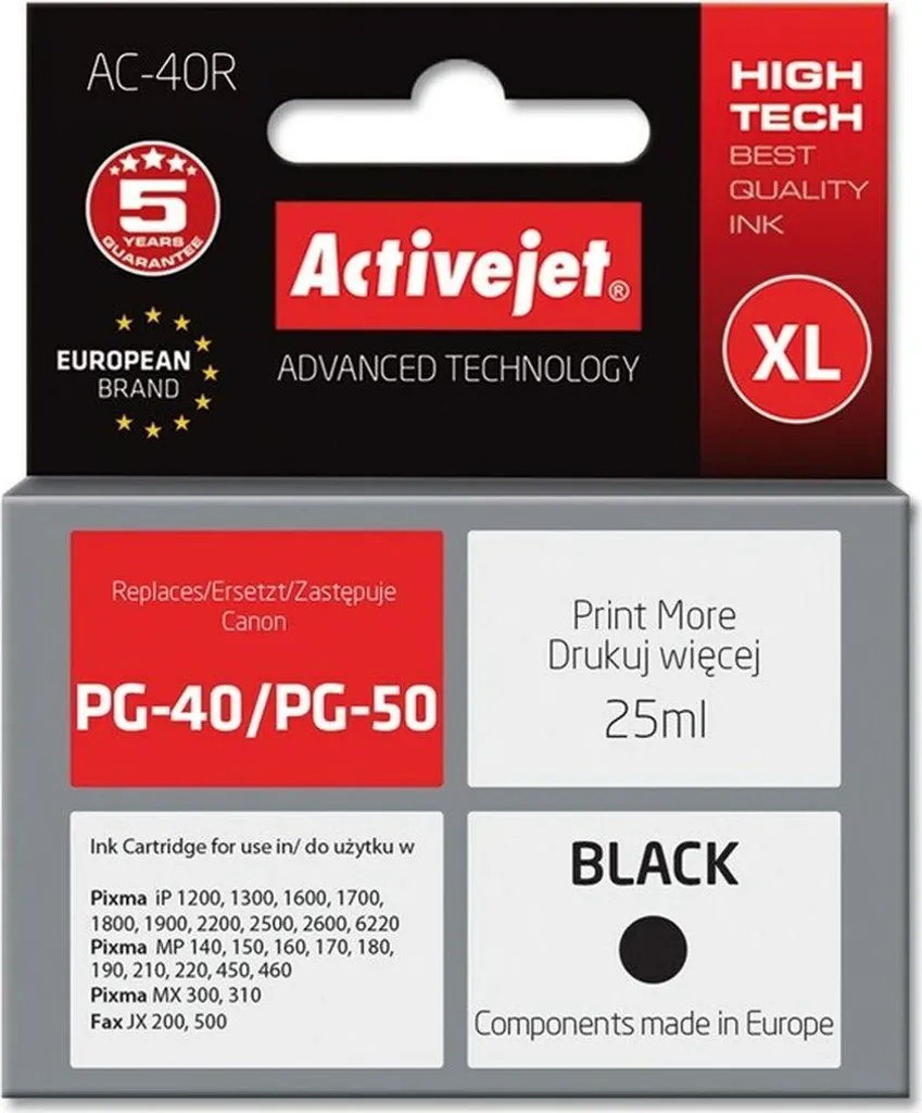 Cartouche Activejet AC-40R Noir Premium pour Imprimante Canon PG-40