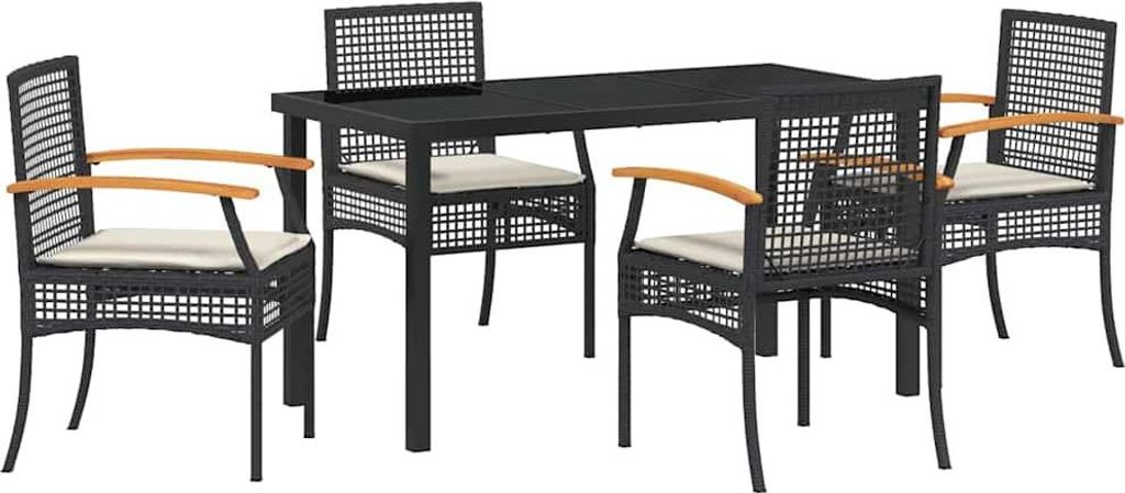 vidaXL Garten Essgruppe mit Kissen 5 pcs Schwarz Rattan