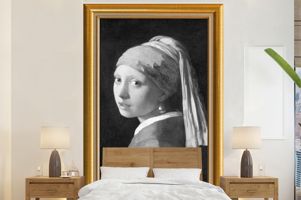 MuchoWow Fototapete für Wohnzimmer oder Schlafzimmer Wandtapete Vinyl Motivtapete Mädchen mit einem Perlenohrring - Vermeer - Liste - Gold - 16...