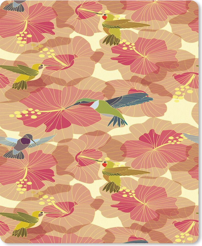 MuchoWow Mauspad Mousepad Vogel - Blume - Muster - Kolibri 19x23 cm - Mousepads - Maus Mat - Pad - Mausunterlage - Mauspads - Spielen