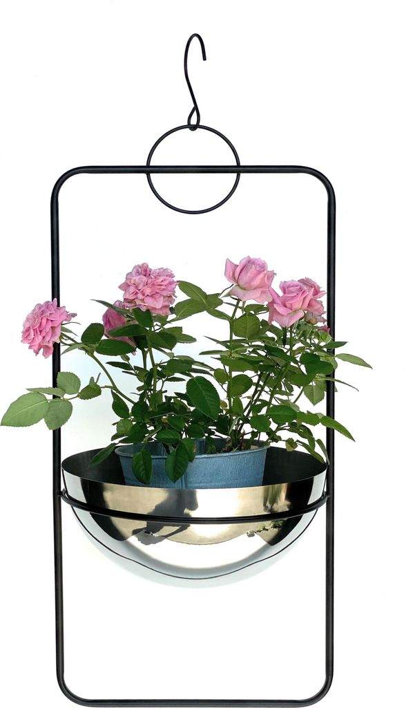 DanDiBo Blumenampel Innen Metall Wand Hängepflanzen 67 cm 96083 L mit Topf Silber Pflanzenhänger Blumenhänger Topfhänger Blumen Blumentopfhäng...