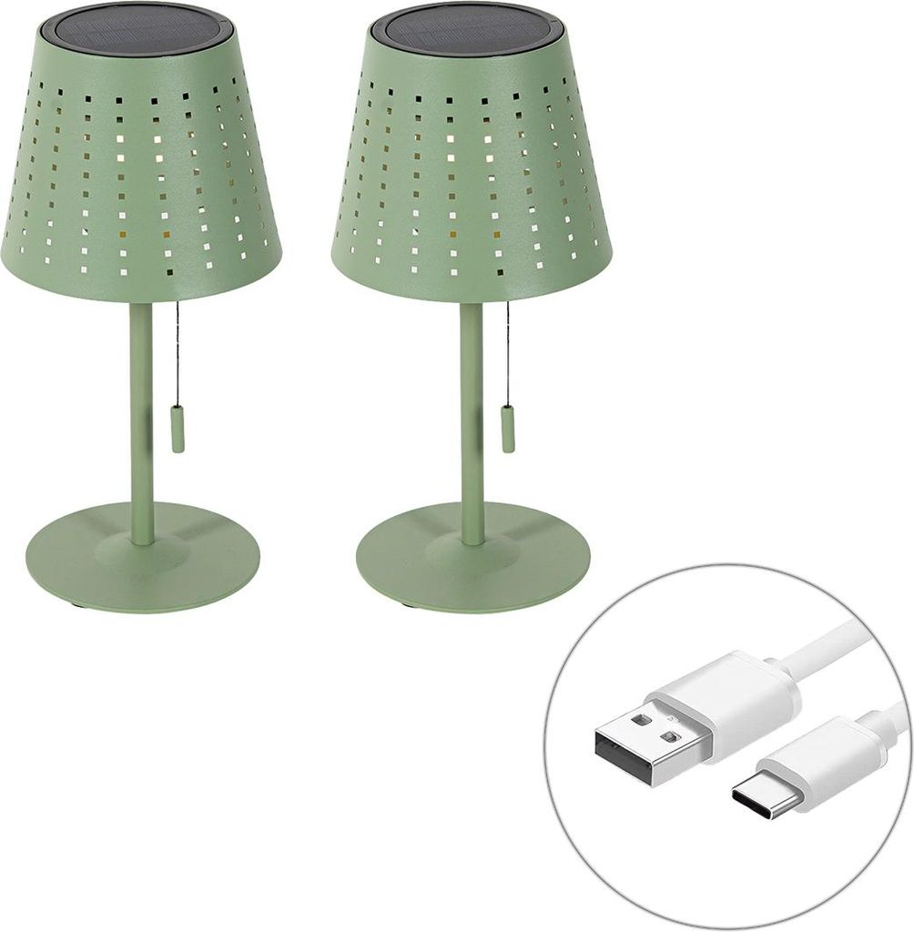 QAZQA - Design Set mit 2 Tischleuchte I Tischlampe I Lampe I Leuchten grün inkl. LED 3-stufig dimmbar wiederaufladbar und solarbetrieben - Ferre D...