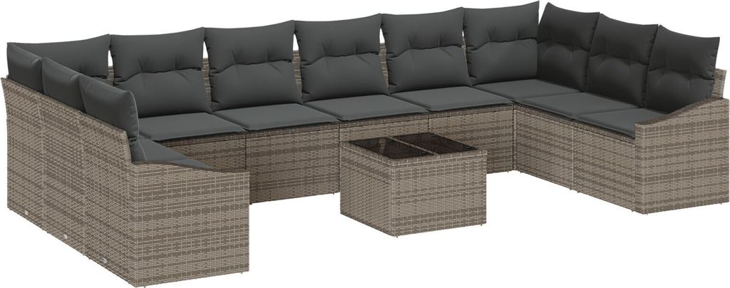 Möbel 10-teiliges Garten Essset mit Kissen schwarzes Poly Rattan - Gartensofas 3355578