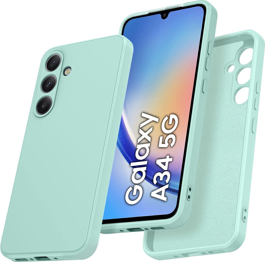 Galaxy A34 Hülle, Slim Liquid Silikon Gel Gummi Stoßfest Schutzhülle für Samsung Galaxy A34 Türkis