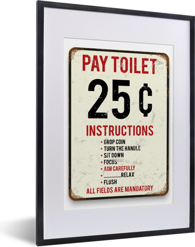 MuchoWow MuchoWow Gerahmtes Poster Ein Toilettenplakat mit dem Text Pay Toilet 30x40 cm - Poster mit zchwarzem Bilderrahmen - Wandposter Schlaf...