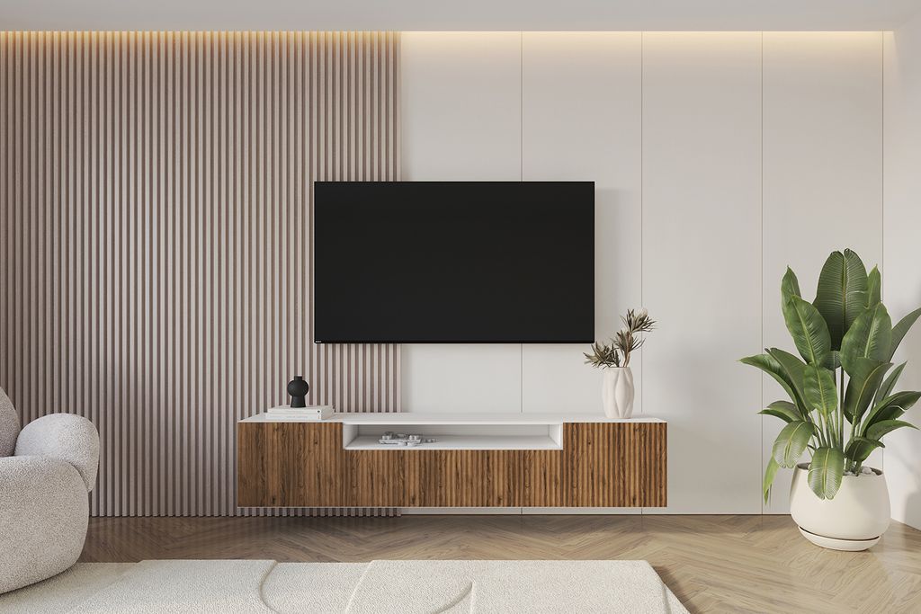 ALTDECOR TV-Schrank NOA-2-W mit Gefrästen Fronten 200x40x41 Lowboard hängend, TV Möbel, TV Cabinet, Fernsehtisch, Fernsehschrank, TV Kommode, TV...