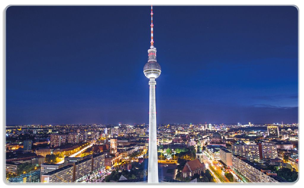 Wallario Frühstücksbrettchen aus Glas, je 14 x 23 cm, mit rutschfesten Füßen, Motiv Fernsehturm Berlin bei Nacht