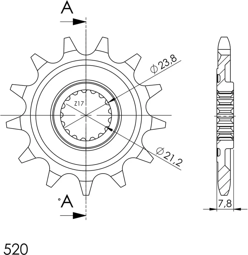 Pignon Acier Supersprox 12 Dents Pas 520 CST-1326:12 Haute Résistance DIY