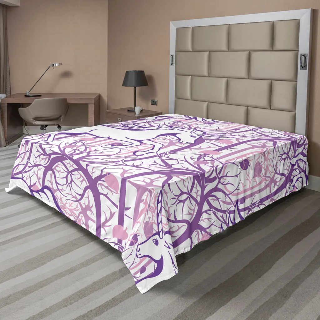 Drap de Lit Doux Motif Forêt Enchantée Violet 244x205 cm pour Enfants