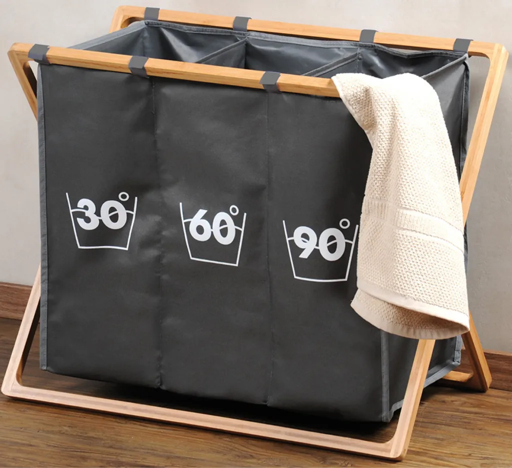 Cesto Per Il Bucato Grande 75L, 2 Pezzi - Impermeabile, Pieghevole Con Manico - Grigio/Bianco/Nero - 2