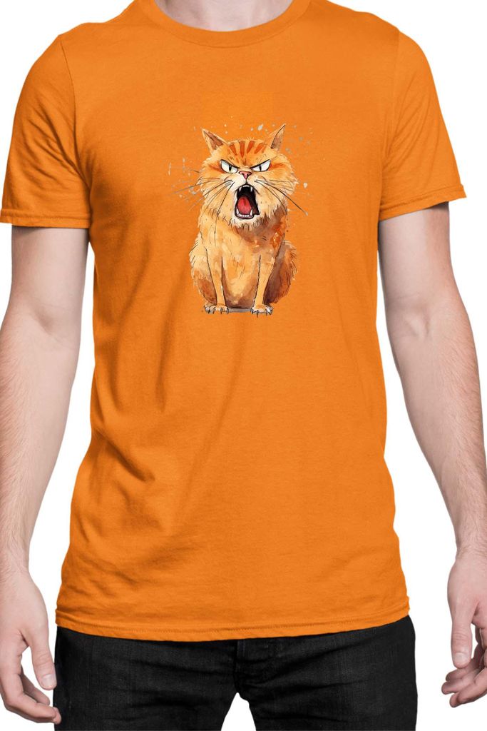Herren T-Shirt Funny Cats Breeds Kurilian Bobtail Cat, Man L / Orange