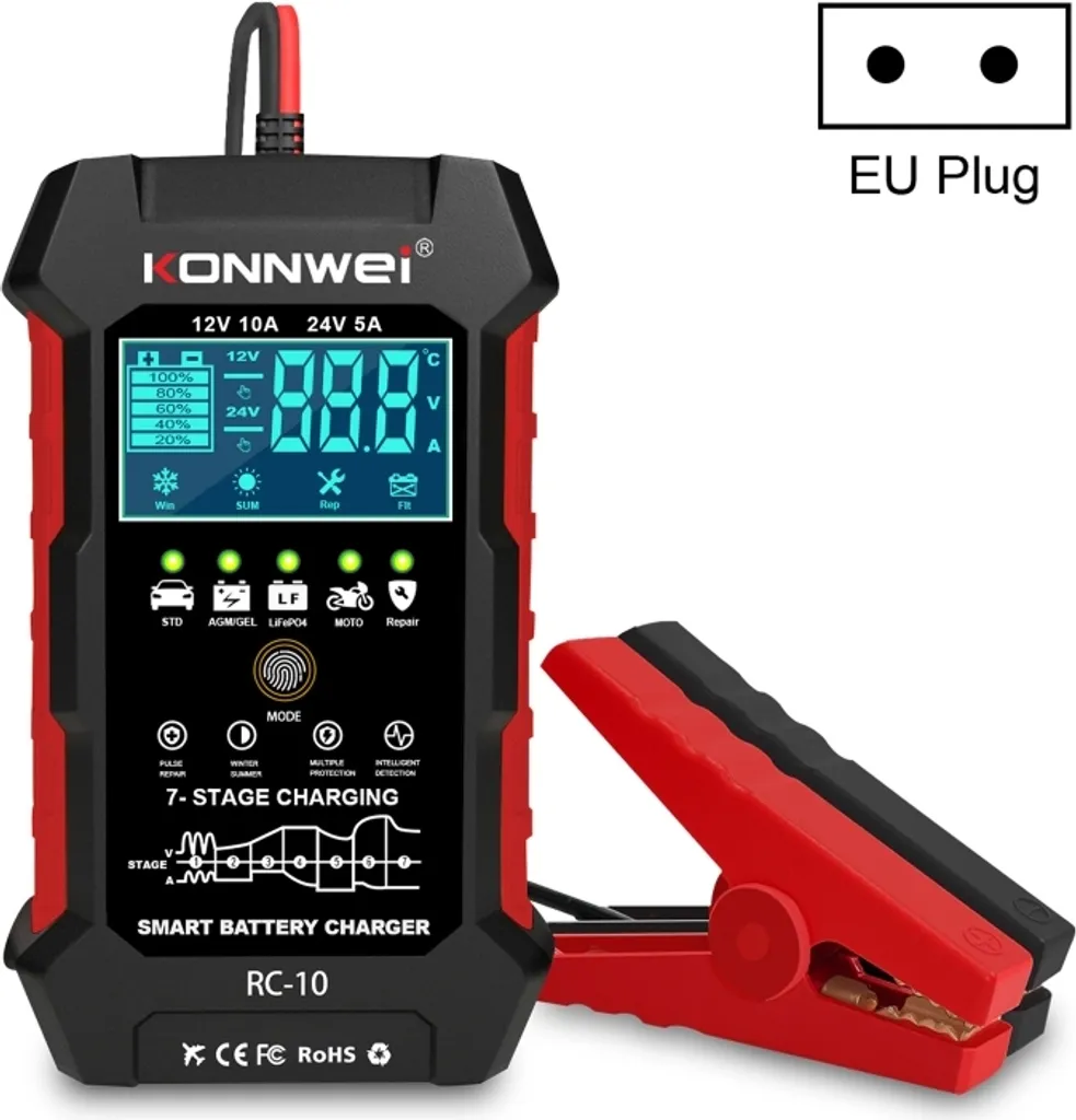 KONNWEI RC-10 2 pollici batteria auto caricabatterie strumento di riparazione, tipo di modulo: EU Plug