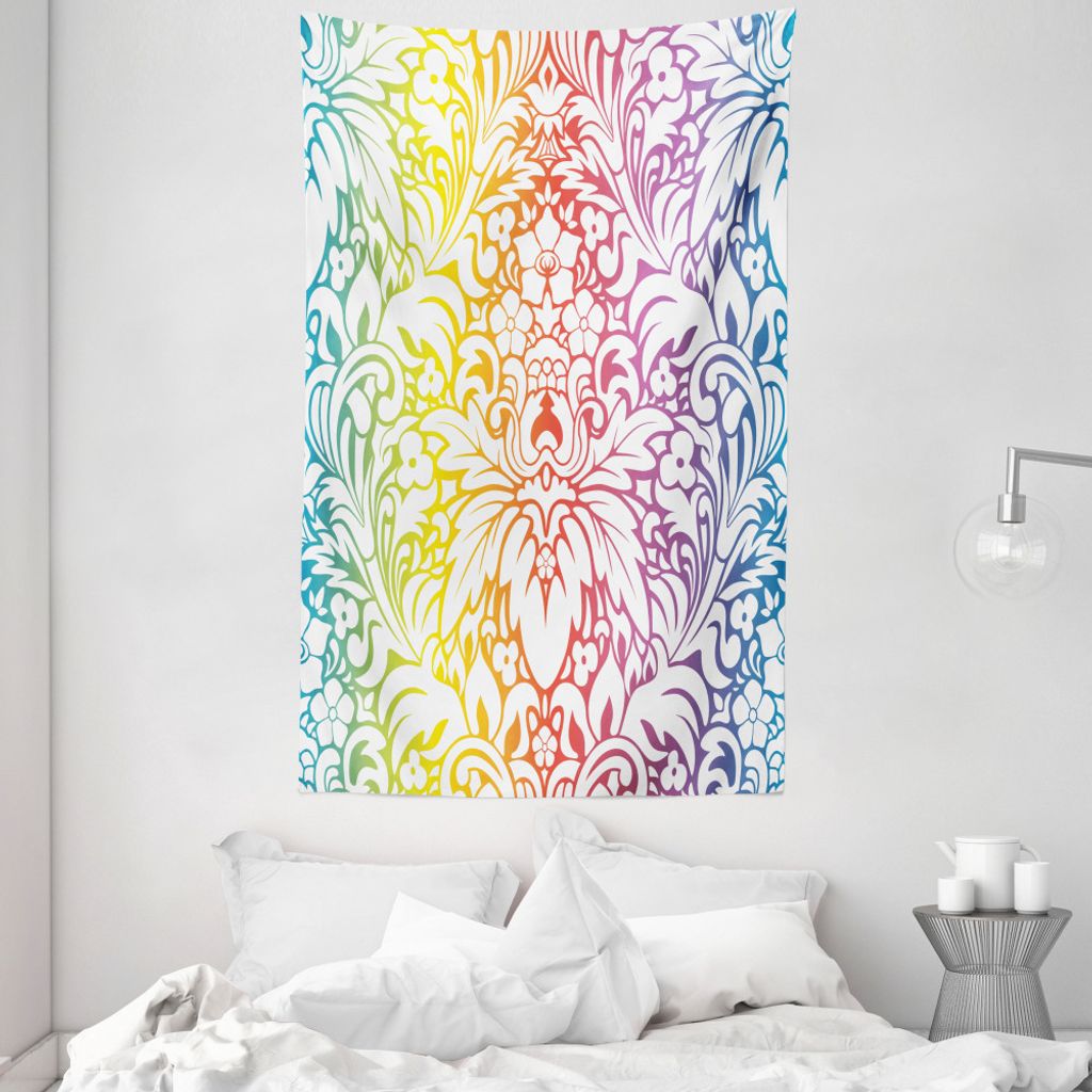 ABAKUHAUS Blumen Wandteppich und Tagesdecke, Bunte Damast-Blumen aus Weiches Mikrofaser Stoff Waschbar ohne Verblassen Digitaldruck, 140 x 230 cm, ...