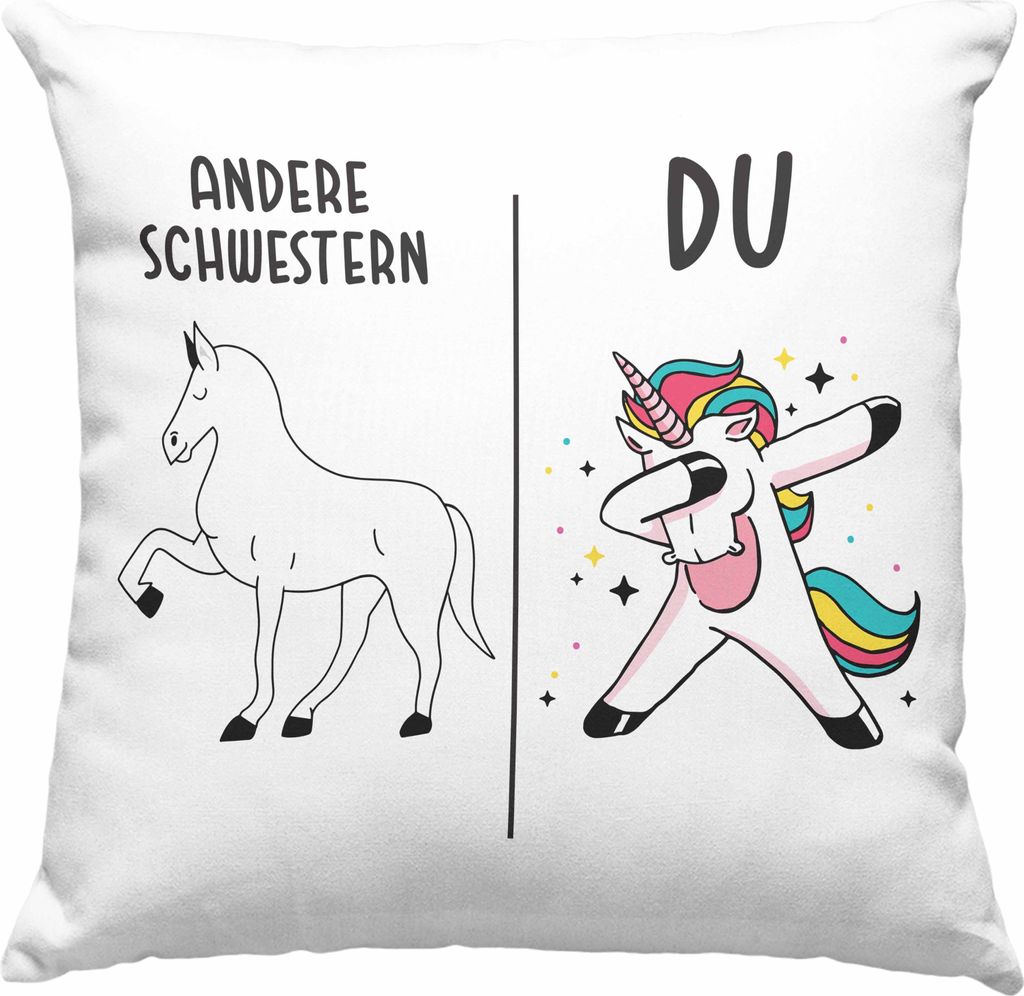 Trendation - Schwester Geschenk Geburtstag Deko-Kissen mit Füllung 40x40 Geschenkideen Deko-Kissen mit Füllung 40x40n mit Spruch für Schwester (...