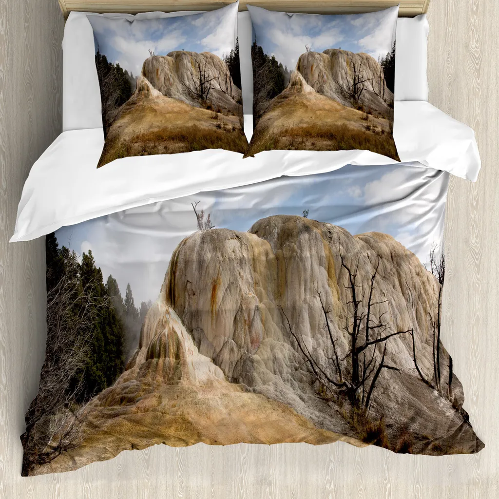 ABAKUHAUS Copripiumino Yellowstone, gonna arancione primavera, antiacaro, adatto a chi soffre di allergie, con federe, 155 cm x 220 cm - 80 x 80 cm, beige blu