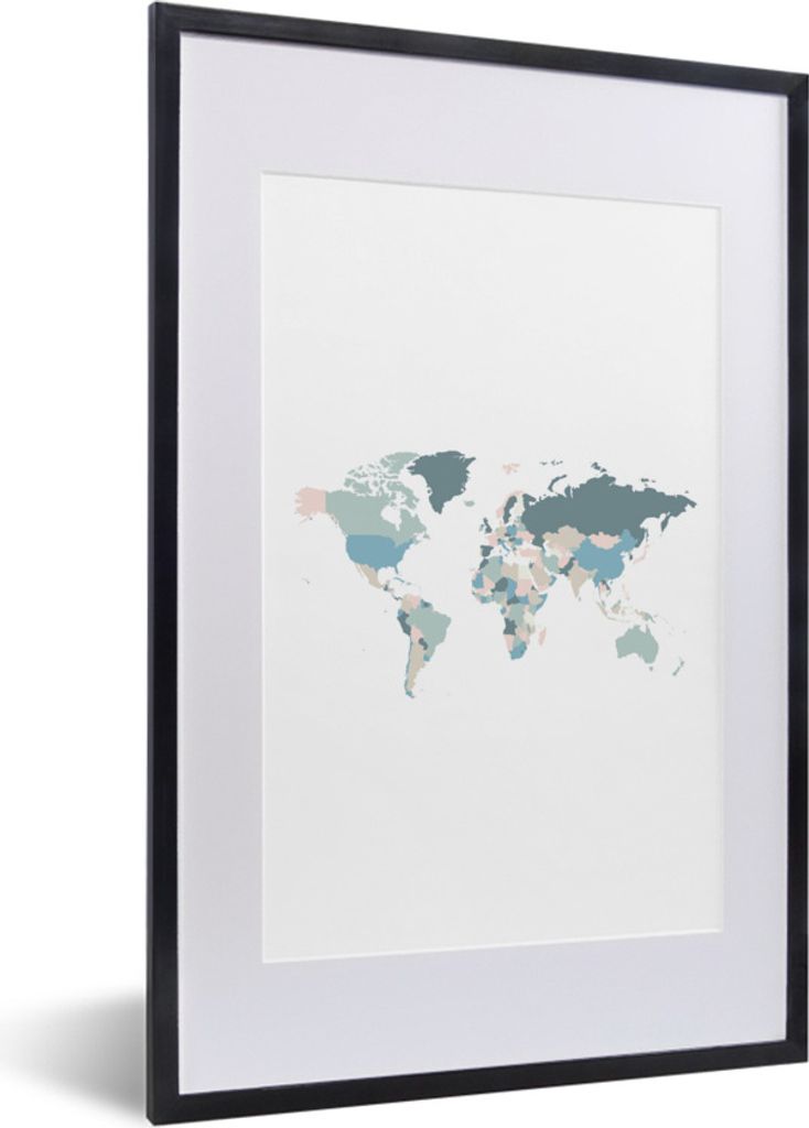 MuchoWow Gerahmtes Poster Weltkarte - Pastell - Länder 40x60 cm - Poster mit Schwarzem Bilderrahmen Wandposter Rahmen Foto Bilder - Poster in Ra...