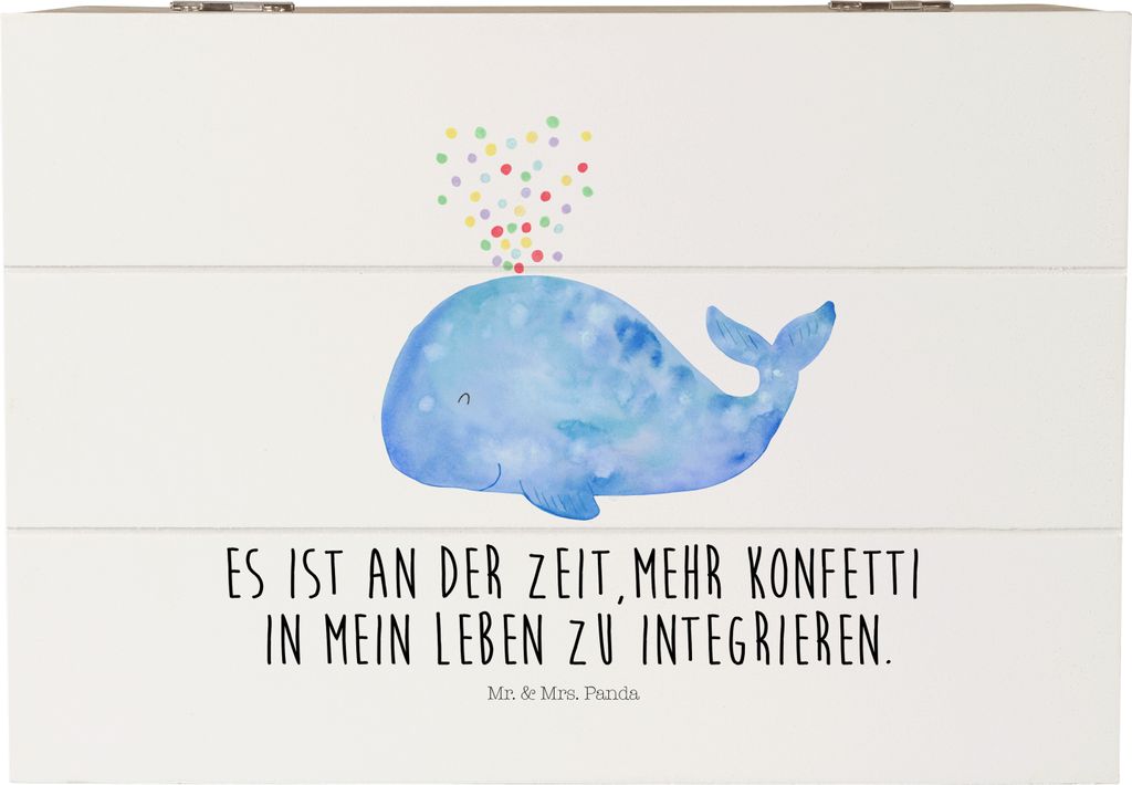 Mr. & Mrs. Panda Box Wal Konfetti 22 x 15 cm - Weiß - Geschenk, Motivation, Geburtstag, Schatzkiste, holzschatulle, Holzkiste, Wale, Geschenkbox, ...