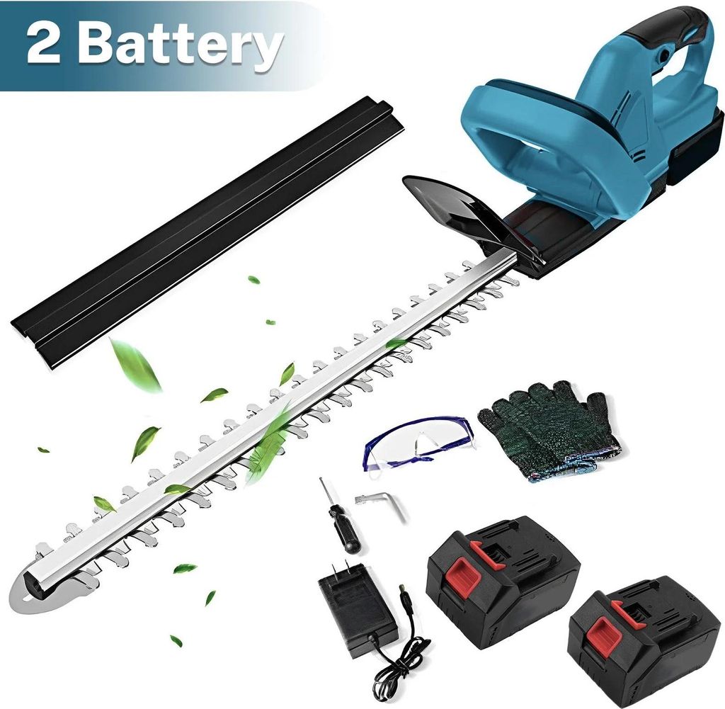 21V Akku Heckenschere - Kabelloser Heckentrimmer - 56 cm Schwert - Doppelschneidiges Messer - 1,5 cm Schnittstärke - Bürstenloser Motor - 2x 3,0A...