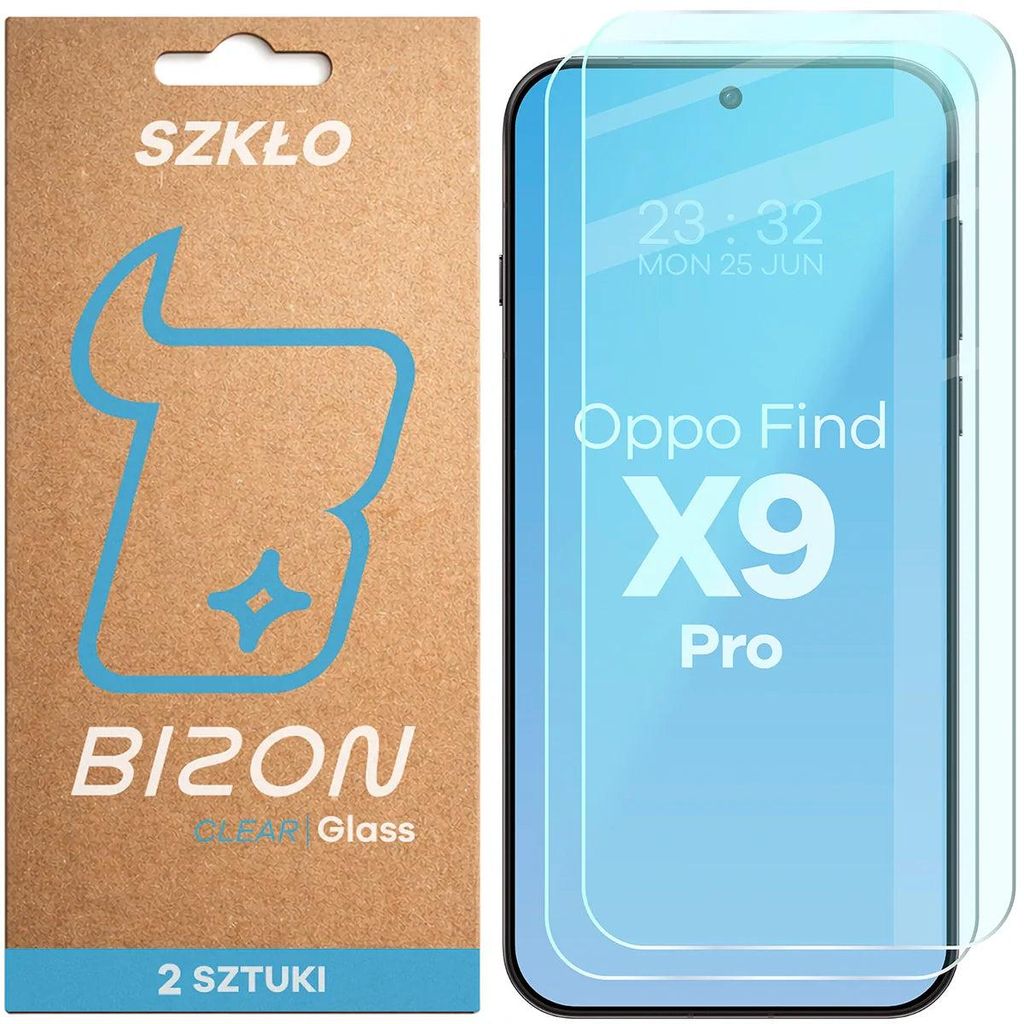 2x Gehärtetes Glas für Oppo Find X9 Pro, Bizon Glass Clear Duo