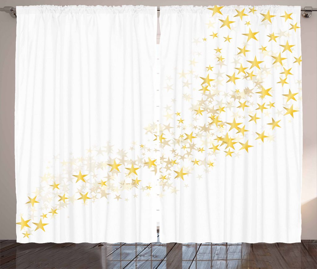 ABAKUHAUS Gelb und Weiß Rustikaler Gardine, Sterne, Schlafzimmer Kräuselband Vorhang mit Schlaufen und Haken, 280 x 175 cm, Gelb weiss