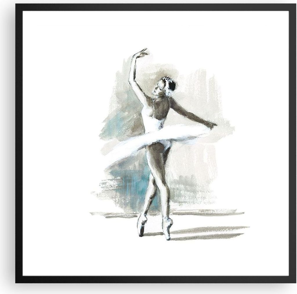 Gerahmtes Poster - Schwarzer Rahmen - Ballerina Tanz Frau - 60x60 cm - Wand Bild - Wanddeko - Wandbilder - Kunstposter - Wandposter - Bilderrahmen ...