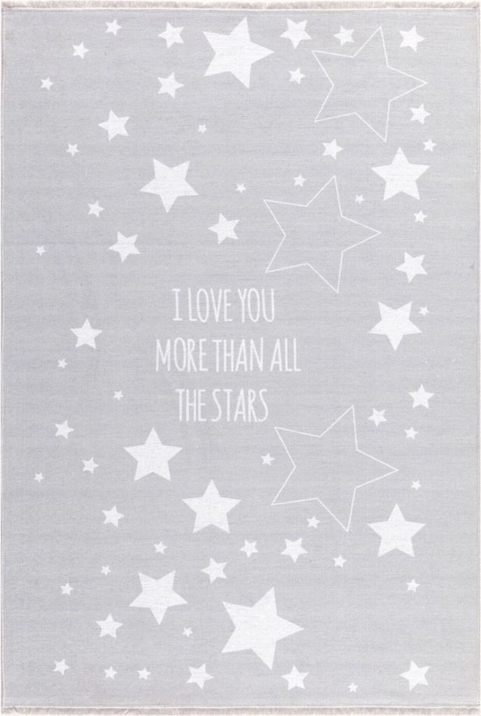 Livone Kinderteppich LOVE YOU STARS silbergrau/weiss 100x160 cm
