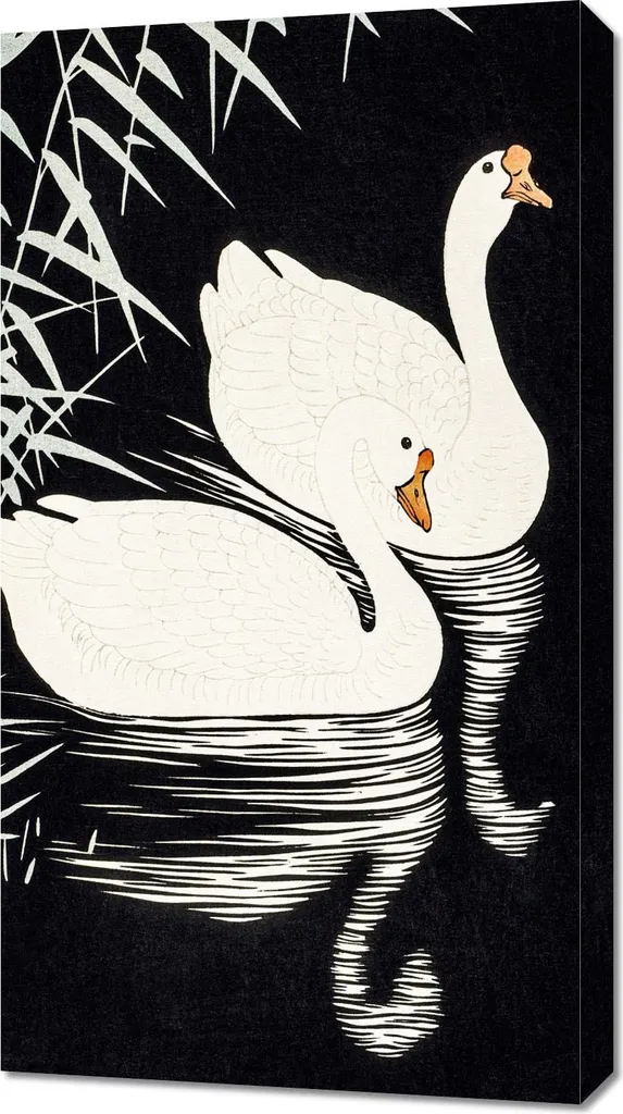 Quadro 50x90 cm White Chinese Geese, Koson giapponese vintage per il salotto