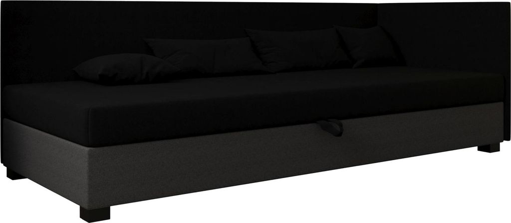 AURA SOFA Boxspringbett BOB PLUS 120x195 Komplett-Set mit Bonell Matratze, Polsterbett mit Bettkästen - Dunkelgrau/Schwarz, SAWANA 05/14