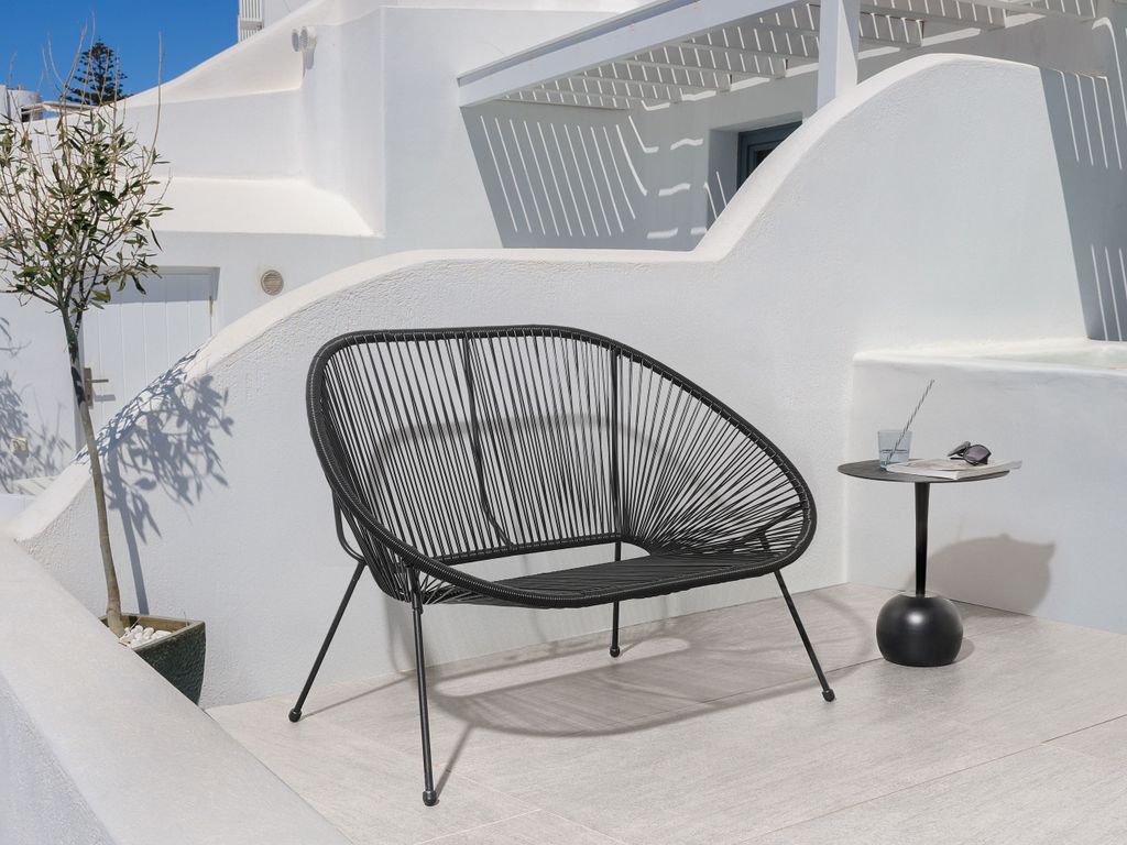 BELIANI Ławka sofa balkonowa czarna technorattan stal 114 Zdjęcie produktu 2