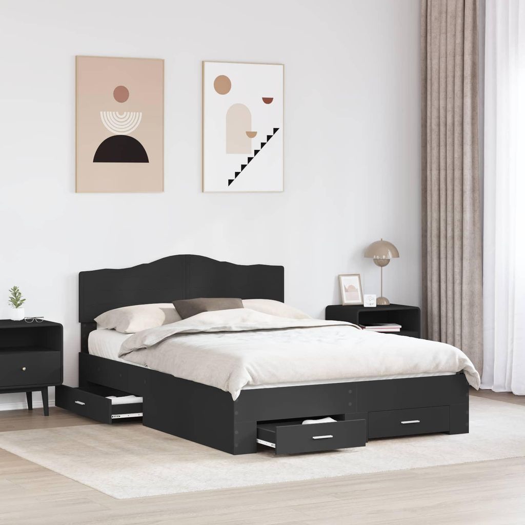 “2026 Modern“ Bettrahmen mit Kopfteil Schwarz 140 x 190cm Holzwerkstoff - Designermöbel 696905 - Klassische BettenJugendbett Tagesbett