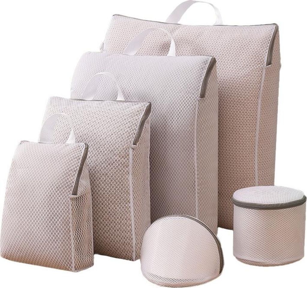 INF 6er Set Wäschesäcke mit Griff - Wabennetz, Polyester, Weiß, Verschiedene Größen