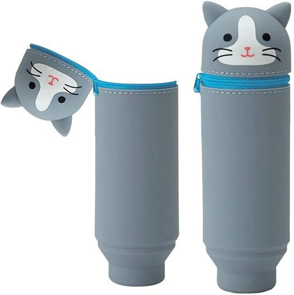 Étui silicone chat bleu incassable et lavable pour stylos ou cosmétiques