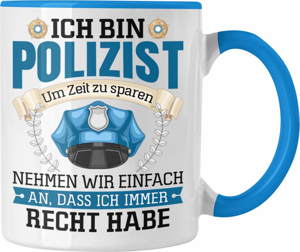 Trendation - Polizist Tasse Geschenk Lustiger Spruch Männer Bester Polizei (Blau)