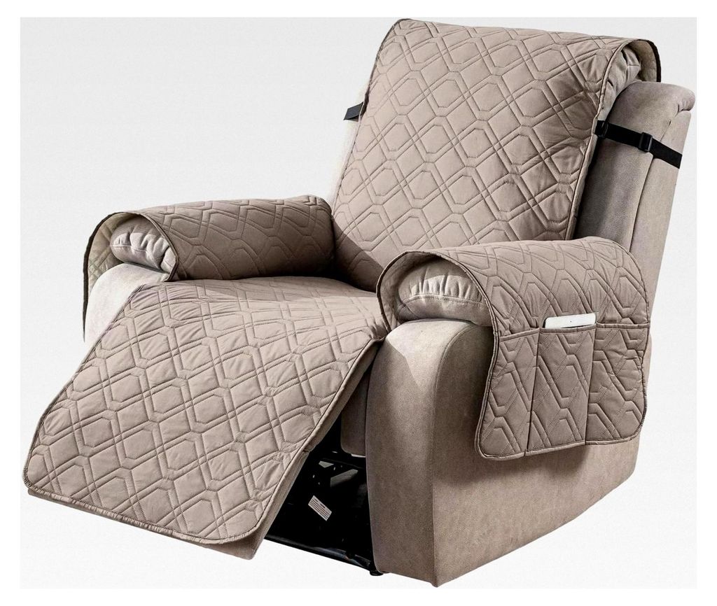 Sesselüberwurf für Relaxsessel, wasserdichter Fernsehsessel mit Taschen, haustierfreundlicher Bezug, rutschfester Überwurf 1-Sitzer 60x230cm (Ta...