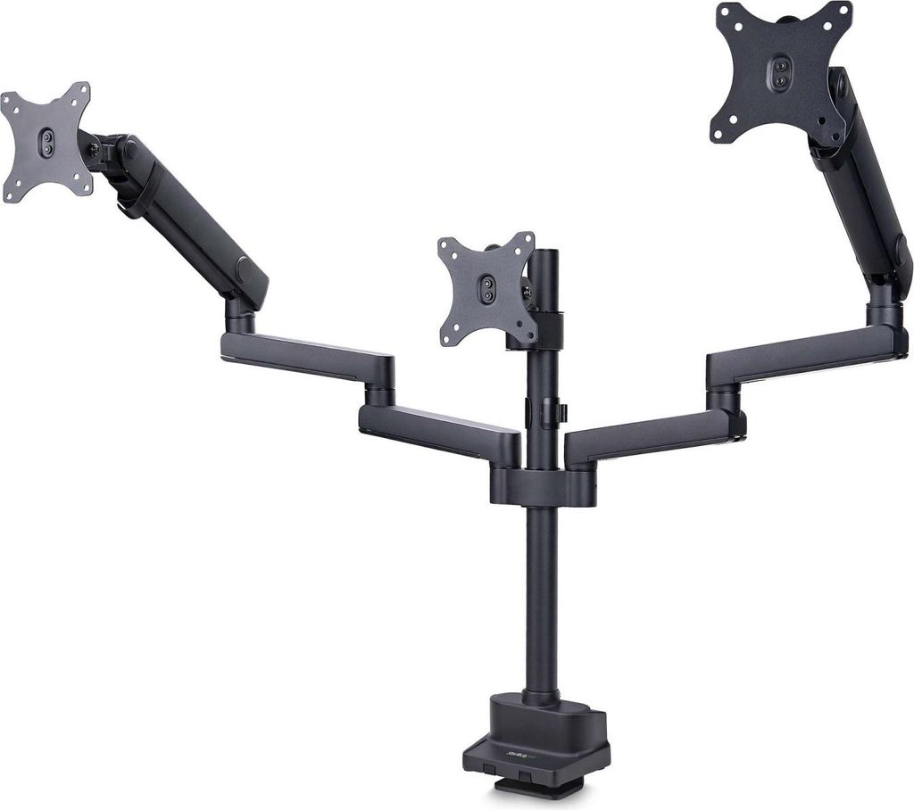 StarTech.com Triple Monitor Desk Mount For Up To Three 27in Screens, VESA 75x75/100x100, Tool-Less Arm Adjustments, C-Clamp/Grommet Mount, Spring-A...