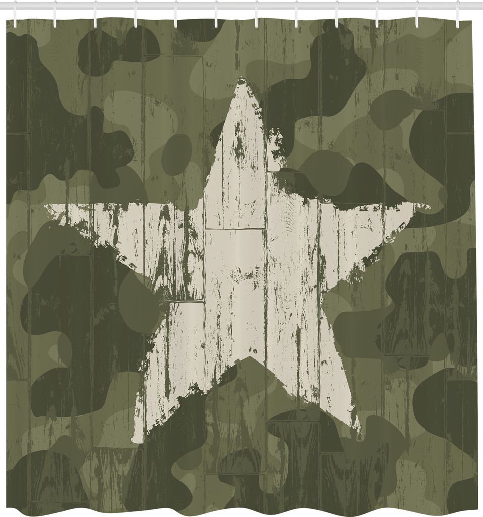 ABAKUHAUS Tarnung Duschvorhang, Grungy Stern-Abbildung auf Camoflage Hintergrund, der Thema-Zusammenfassungs-Design versteckt, Stoffliches Gewebe B...