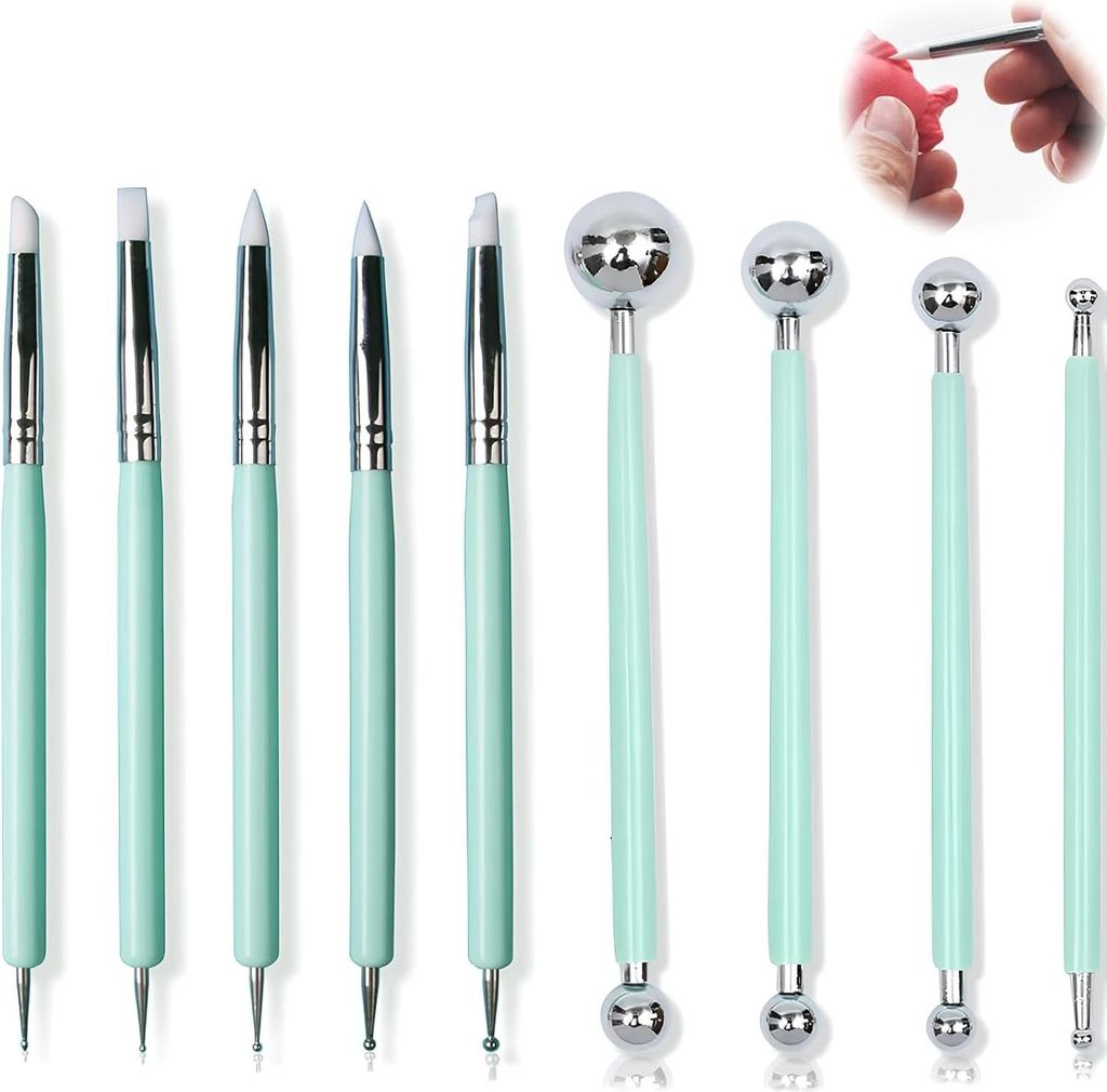 Modellierwerkzeug - 9-teiliges Töpferwerkzeug - Knetwerkzeug Set - Modellierball und weicher Gummispitze - Modellierstift - Bildhauerwerkzeug - Kn...