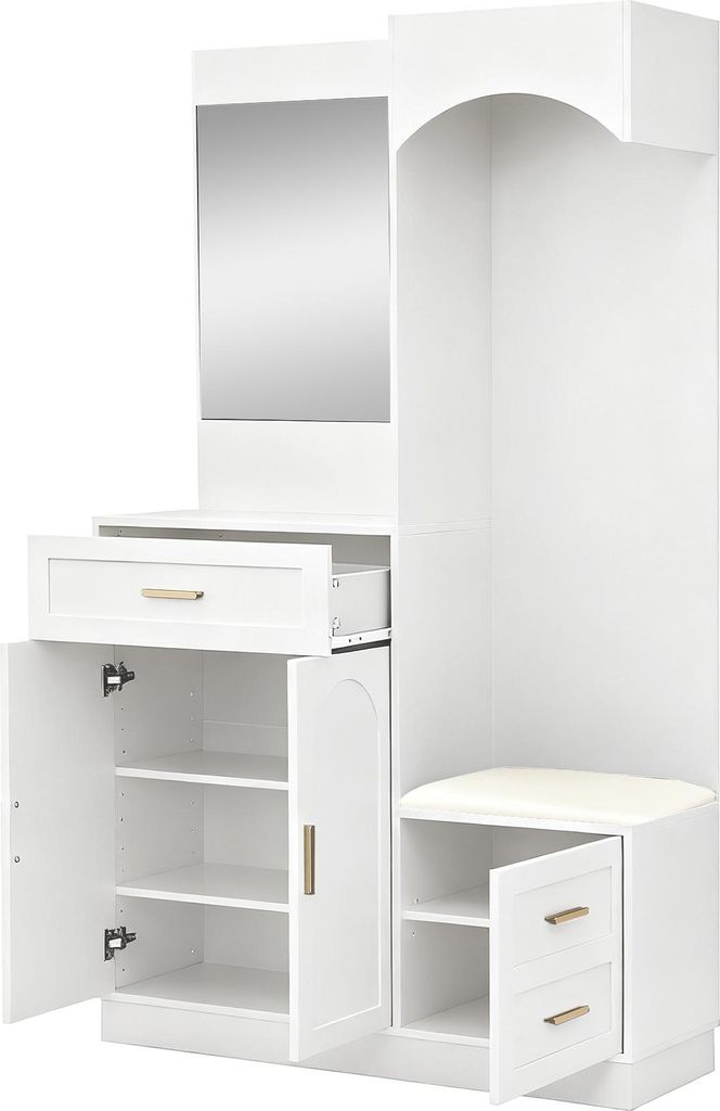Merax Kompaktgarderobe mit Spiegel, verstellbare Produktbild 