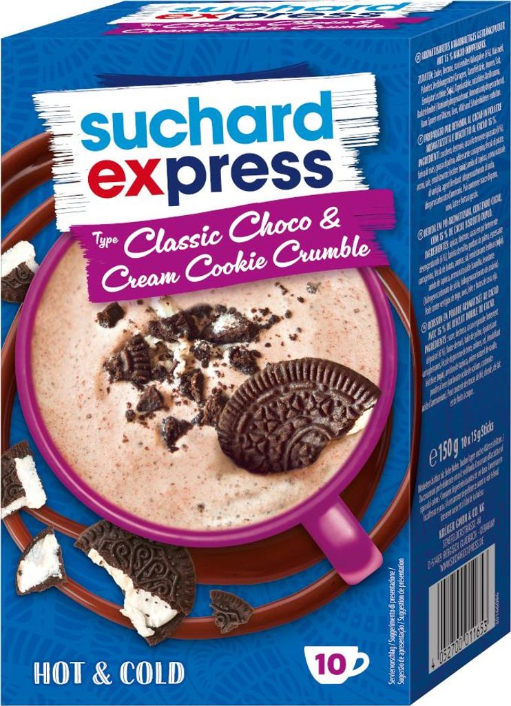 Suchard Express Choco und Cookies Cream Crumble Getränkepulver 150g