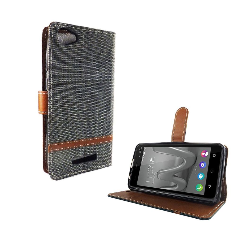 Tasche für Wiko Jerry Max Jeans Cover Handy Schutz Hülle Case Grau