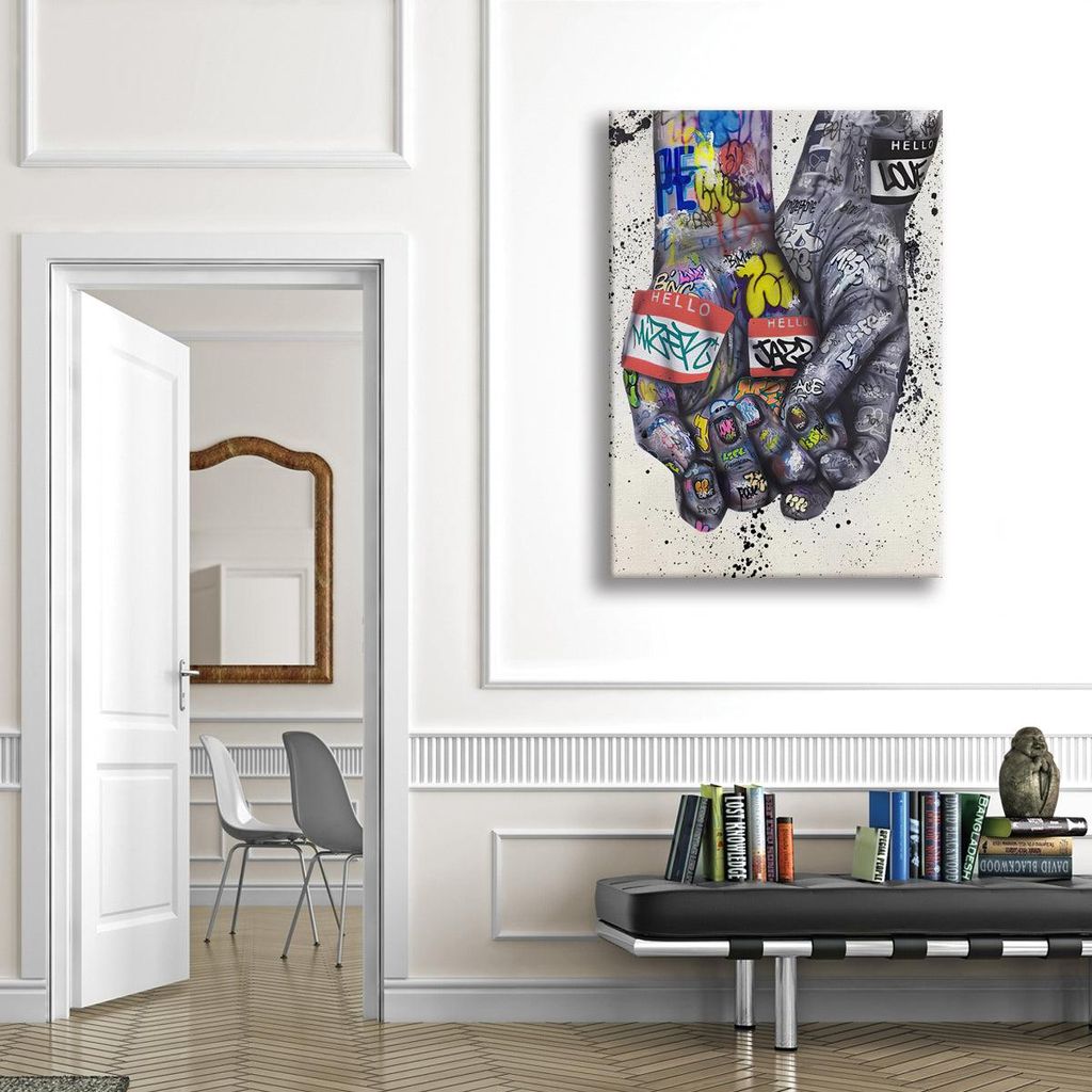 MuralHands - Zeitgenössisches Leinwandbild auf Holzrahmen 100x140 cm