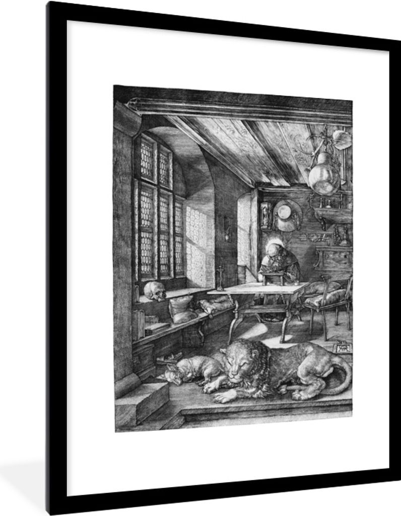 MuchoWow MuchoWow Gerahmtes Poster Der heilige Hieronymus in seinem Arbeitszimmer - Gemälde von Albrecht Dürer 60x80 cm - Poster mit zchwarze...